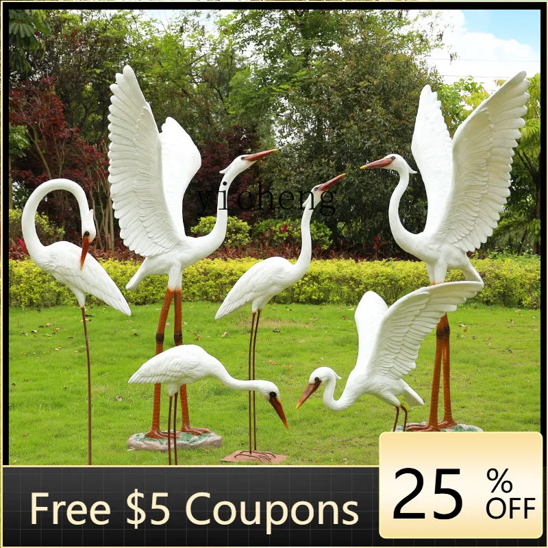 

L7- Simulation Egret Ornament Fiberglass Animal Sculpture Outdoor Garden Park Decoration