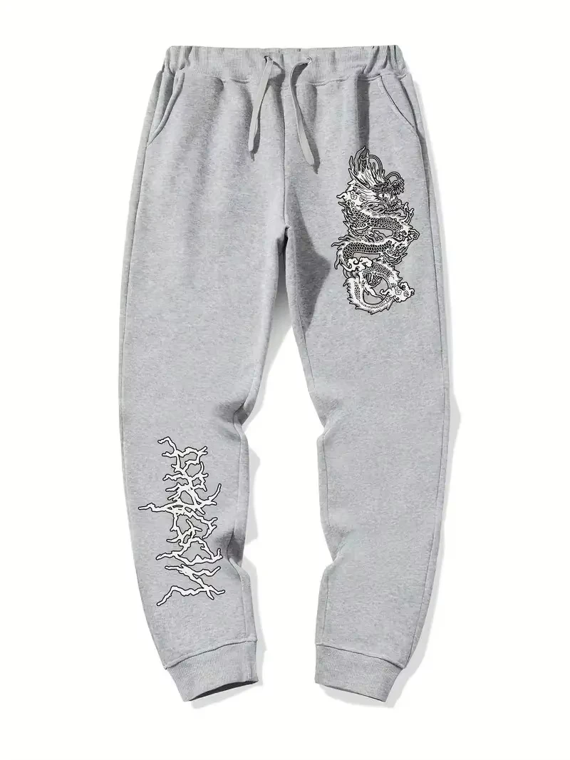 กางเกงจ็อกกิ้งลายมังกรสำหรับผู้ชาย ชุดกีฬาแฟชั่นลำลองสำหรับกิจกรรมกลางแจ้ง ฤดูใบไม้ผลิและฤดูใบไม้ร่วง ไซส์ S-3XL ปี 2025