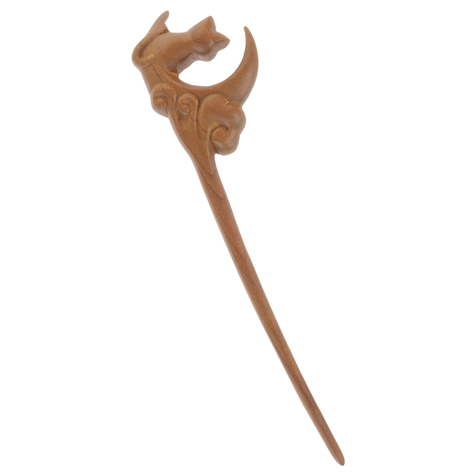 

Sandalwood Hairpin Moon Cat Design Vintage Chinese Hanfu Hair Stick Bun Clip Wooden Long Hair Accessories Women Headdress