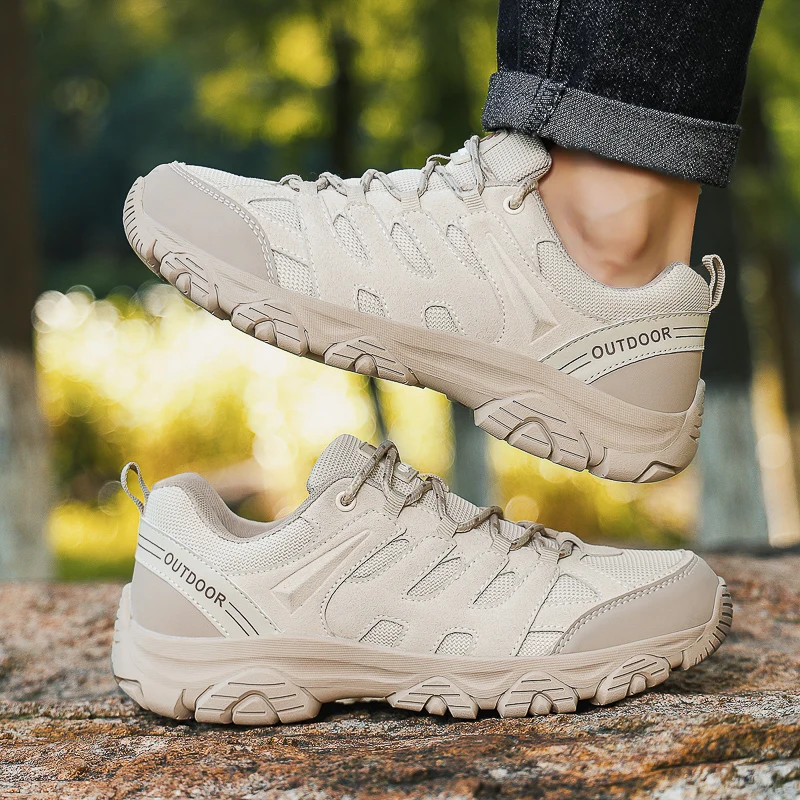Outdoor Casual Sneakers Men's Durable Lace-up Low-top Hiking Shoes Non-slip Cushioning Mountain Hiking Camping Four Seasons