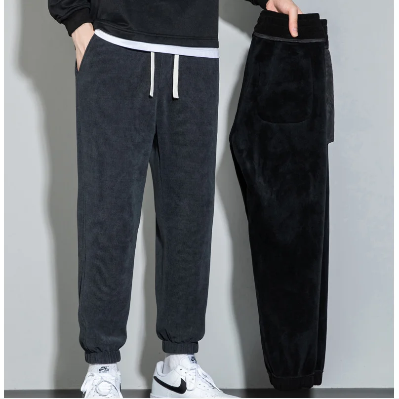 9XL Large Size Corduroy Fleece Pants Men Autumn Winter Outdoor Thick Warm Casual Sports Cotton Trousers Plus Velvet Sweatpants