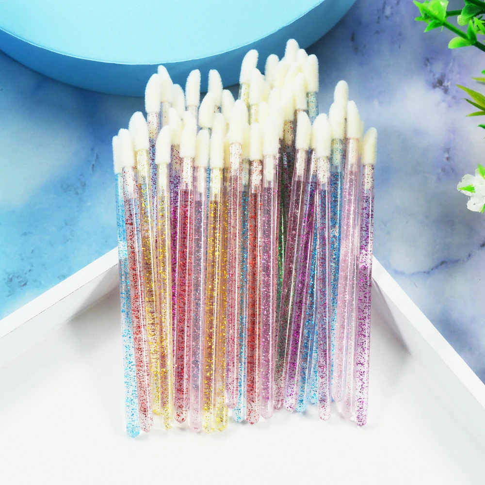 50 Uds. De pinceles desechables de cristal para labios, varillas para rímel, aplicador, cepillos de diamante, cosméticos para suministros de extensiones de pestañas