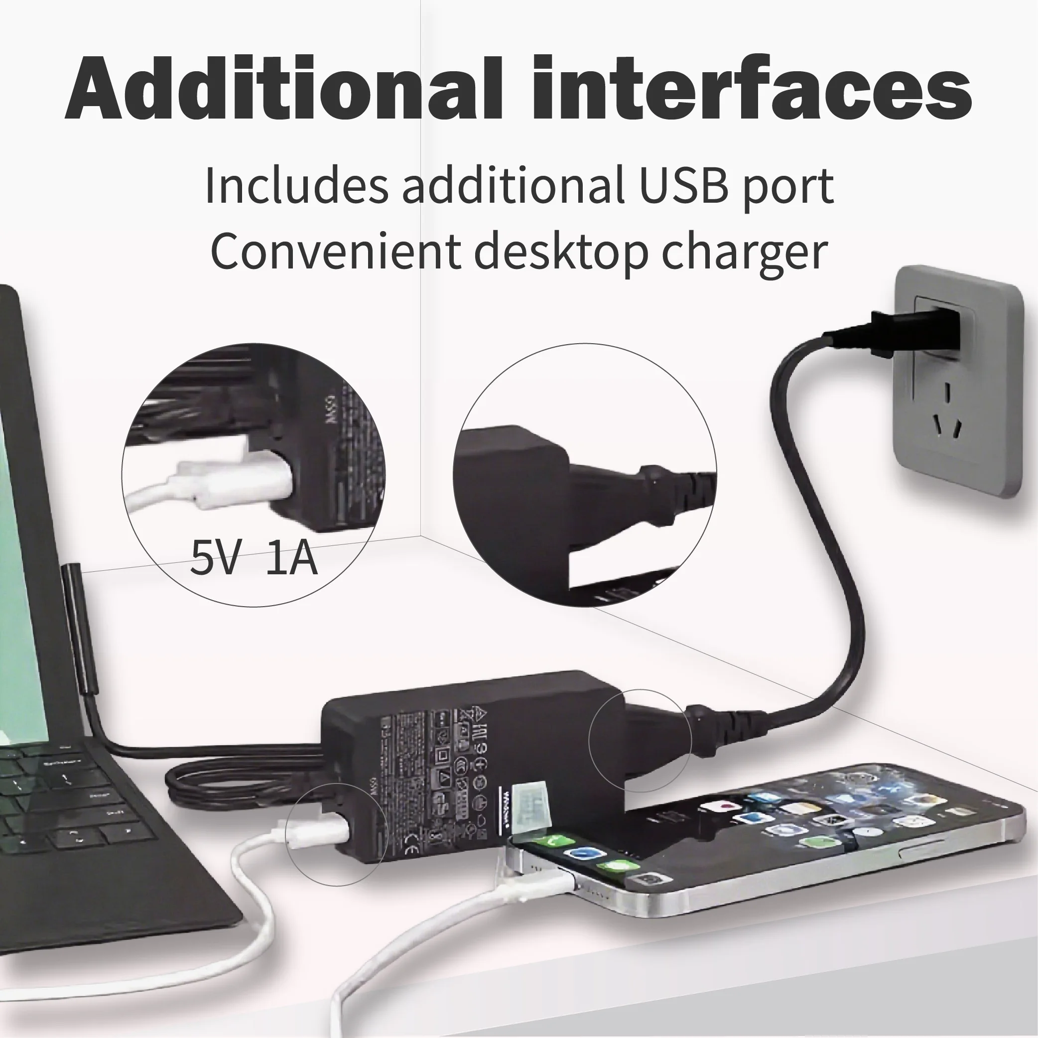 شاحن محول 36 واط لأجهزة الكمبيوتر المحمول Microsoft Surface Pro 3 1631 Surface Go1/2/3 1943/2013 5V-1A/12V 2.58A