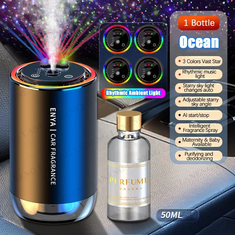 

RGB Car Air Freshener Smart Fragrance Diffuser 1000mAh Aroma Humidifier Starry Light Smell Distributor Interior Car Accessories