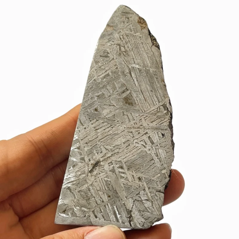 Muonionalusta Iron Meteorite Slice Etched Widmanstatten Pattern Triangular Specimen Mineral Collection Display CC264