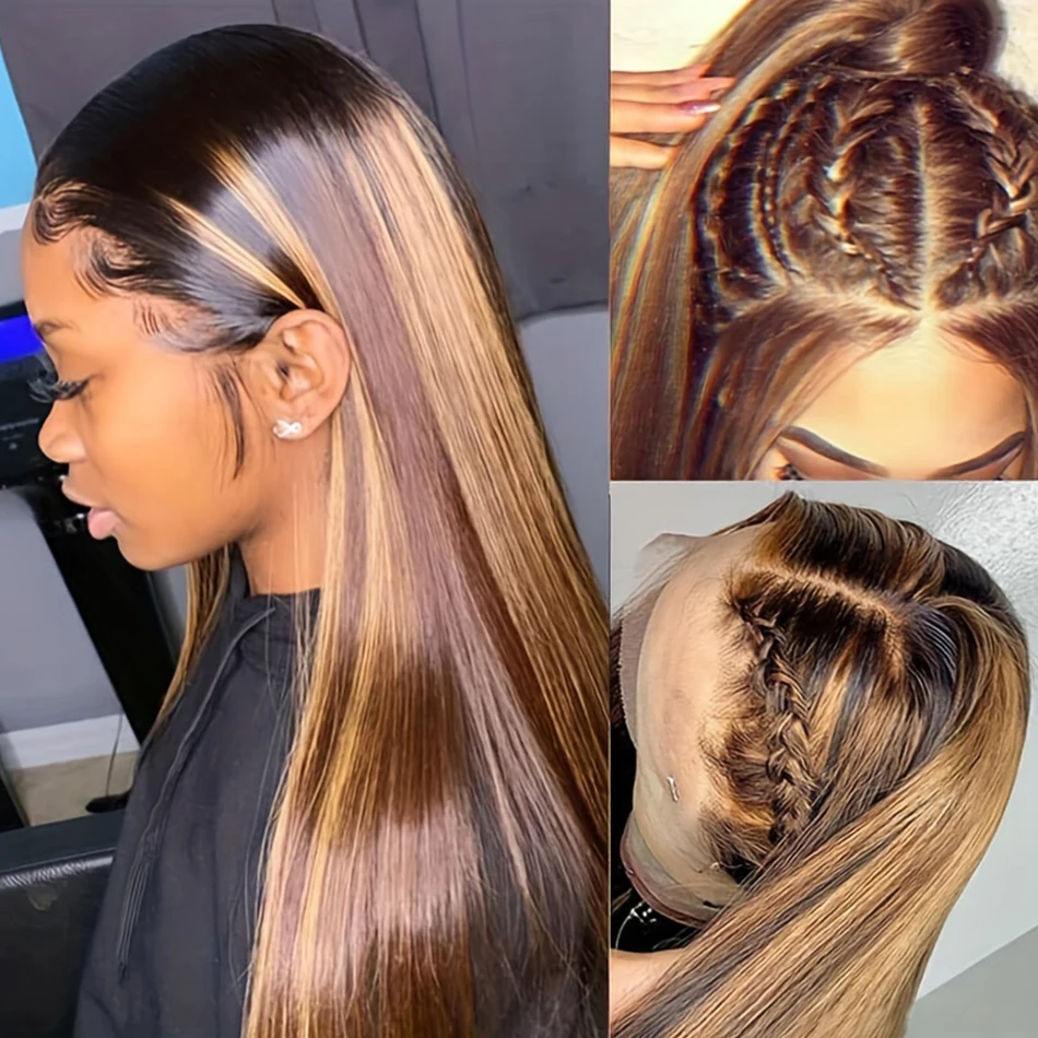 200% densidade 13x6 13x4 destaque ombre peruca dianteira do laço 4/27 mel loira cabelo humano osso em linha reta perucas frontais do laço para mulher