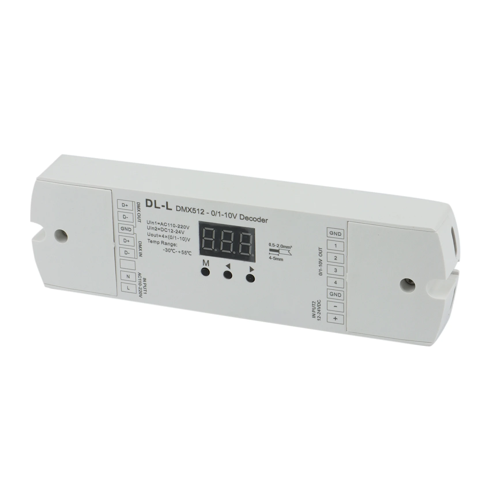 4 Channel DMX512 to 1-10V / 0-10V Converter, DC 12V-24V Input, 4CH DMX RDM Numeric Display Signal Transformer DL-L