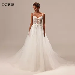 LORIE A Line abito da sposa in pizzo vestidos de novia Spaghetti Strap Appliques abiti da sposa abiti da sposa in morbido Tulle