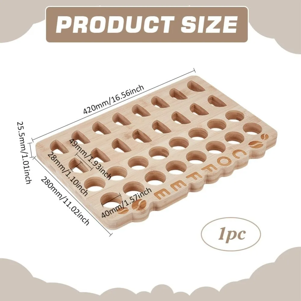 صينية تخزين كبسولة القهوة الخشبية تحمل 32 كبسولة 16.5 × 11.0 × 1.0 بوصة منظم تخزين كبسولة القهوة حامل للمطبخ المنزلي