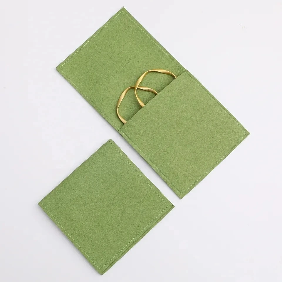 

100 Green Microfiber Velvet Gift Bags 6x6cm 8x8cm 9x9cm Small Size Ring Earring Stud Jewelry Storage Pouches Luxury Makeup Sack