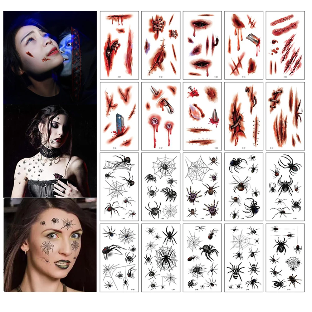 

DIY Lifelike Halloween Waterproof Face Patch Body Art Stickers Temporary Tattoos Tattoo Stickers