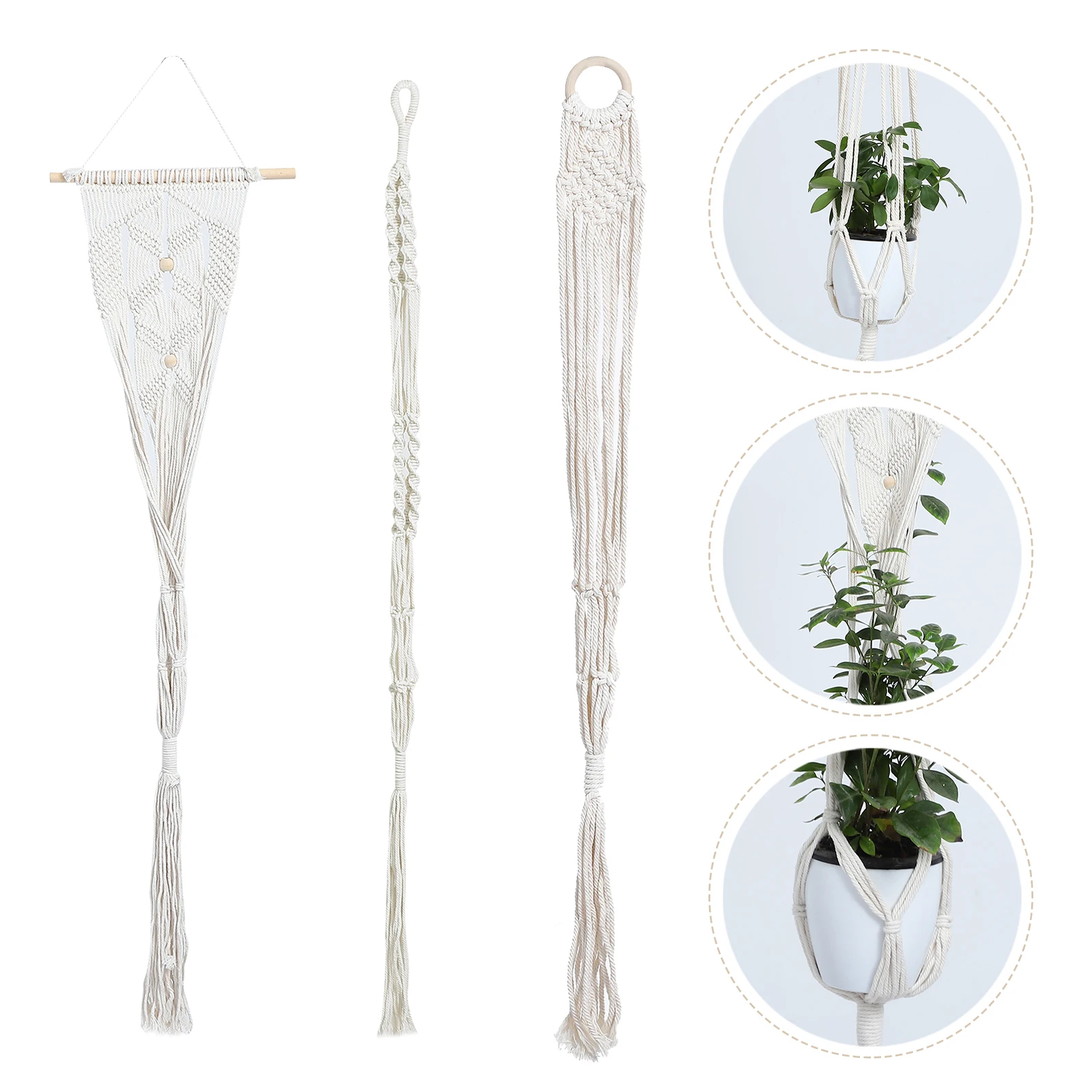 

3pcs Plant Home Hanging Basket Cotton Durable Decor Indoor Hanging Plant Basket Outdoor Bohemian Style Wall Planter