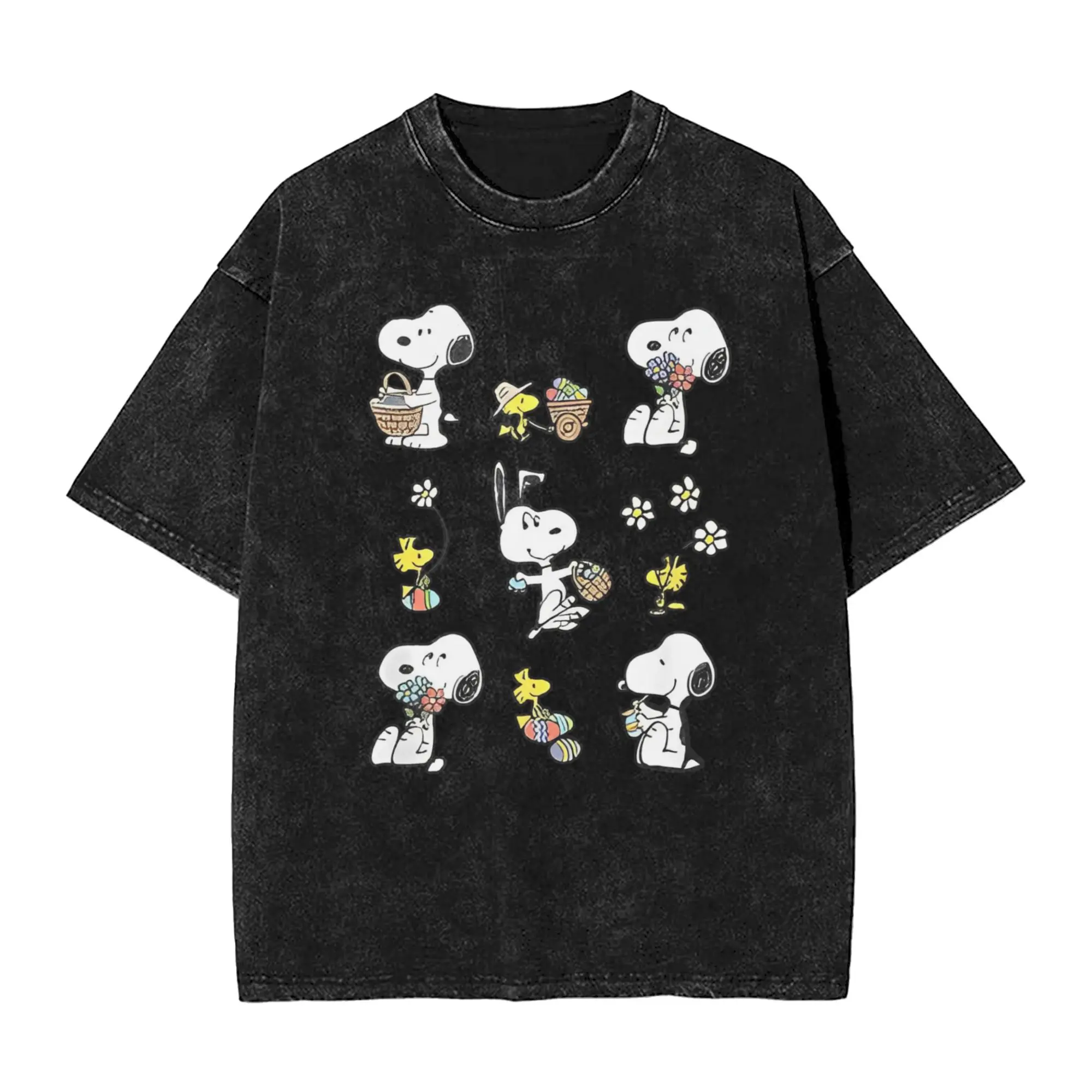 

Mens T Shirt Peanuts Woodstock Easter Washed T-Shirts Popular Summer Tee Shirt Streetwear Print Cotton Tops Plus Size 2XL