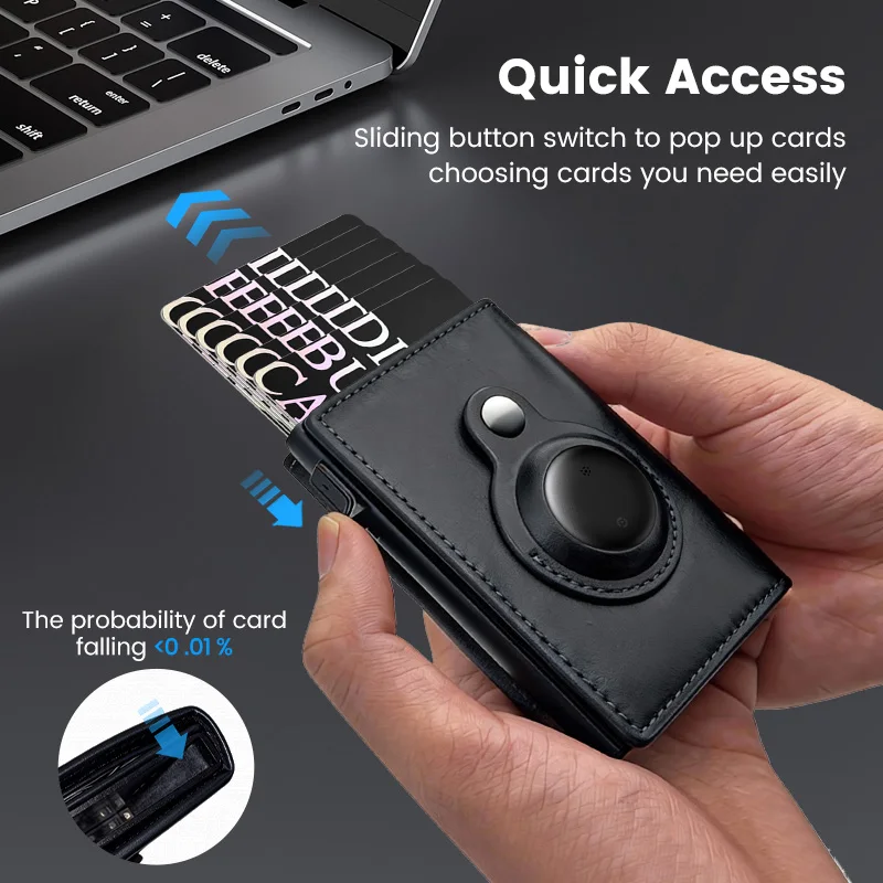 Leather Wallet Set with iOS Smart Tag Positioning RFID Anti-Magnetic Anti-Theft NFC Business Card Clip - Free Card Included