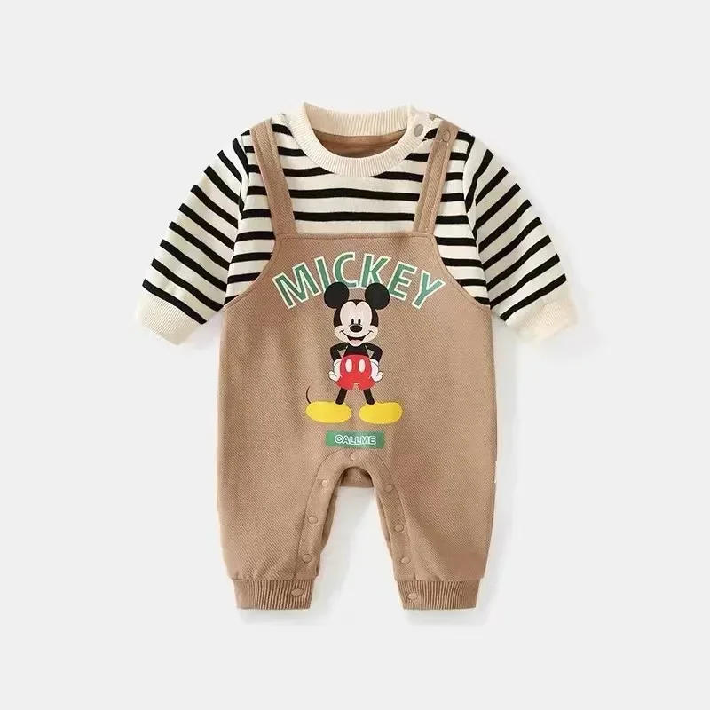 Spring Autumn Baby Boy Romper Cartoon Mickey Mouse Winnie Pooh Print Long Sleeve Newborn Jumpsuit Girl Cotton Kid Outfit Clothes