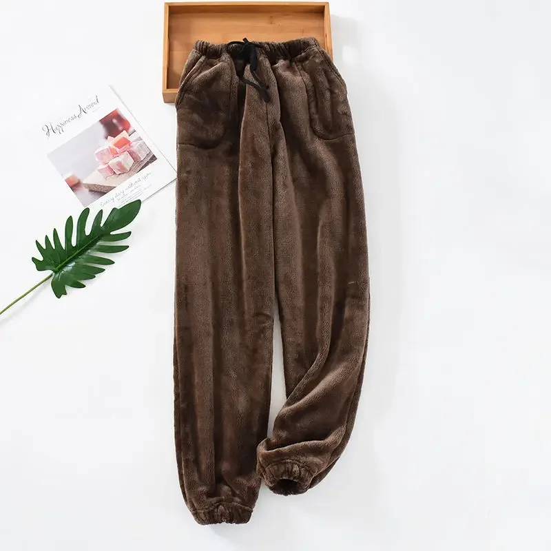 Pantalones de pijama de franela de doble cara para hombre, terciopelo suelto, se puede usar fuera del tobillo, tipo grueso, Invierno