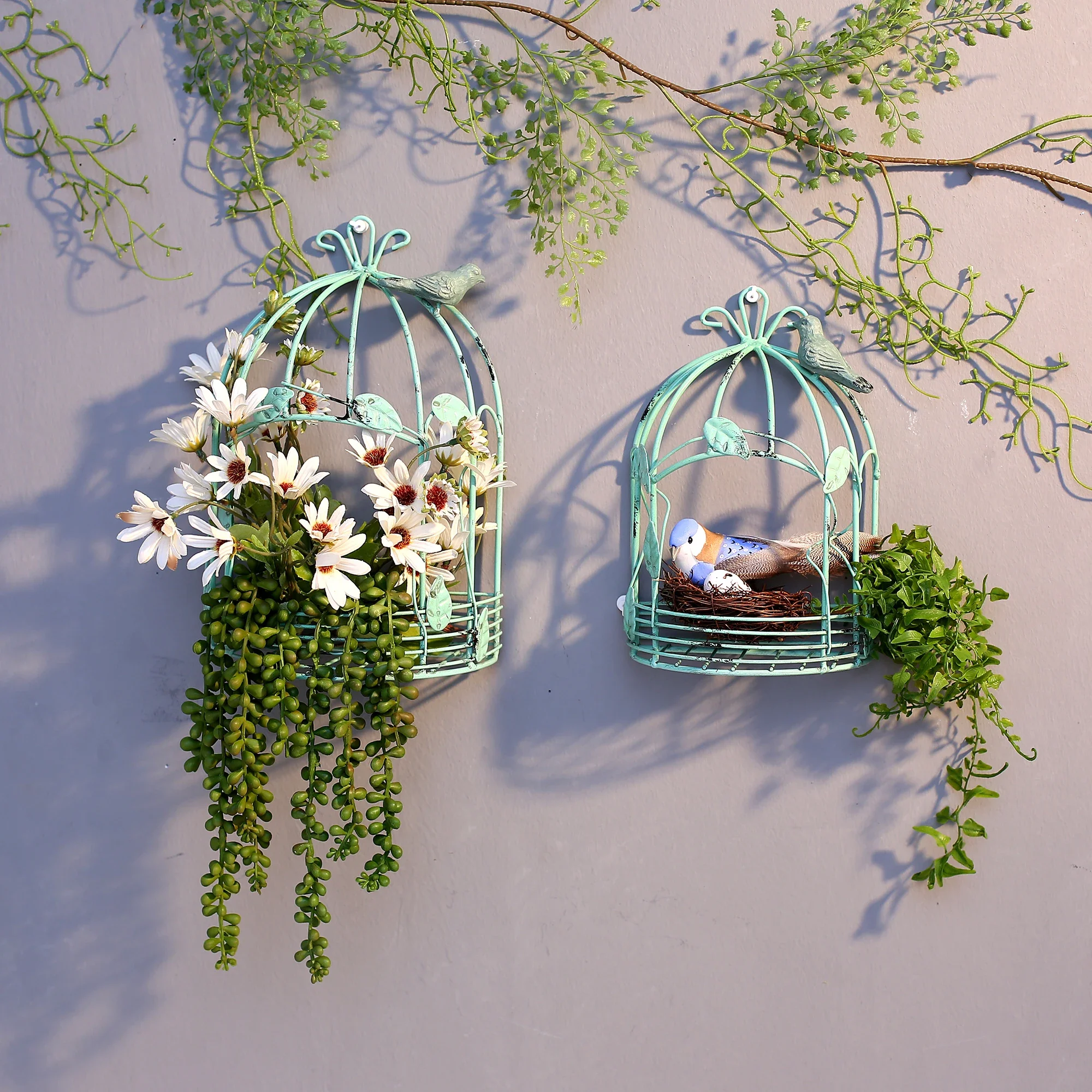 Bird Cage Metal Ironwork Wall Hanging Flower Basket Villa Courtyard Garden Corridor Flower Pot Retro Style Make Old Decorate
