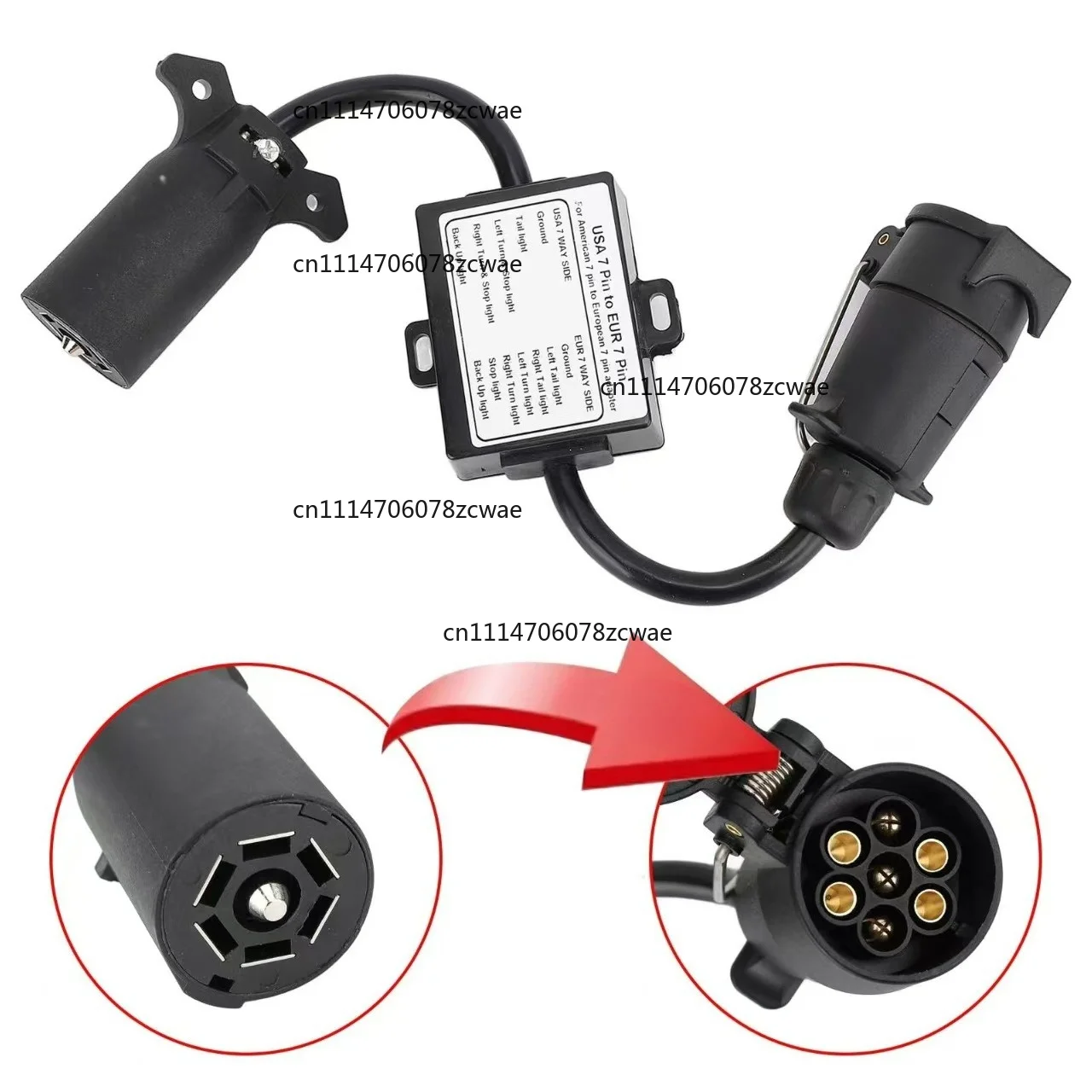 US 7Pin to EU Trailer Wiring Converter Separate Brake Signal Dustproof Towing Connector