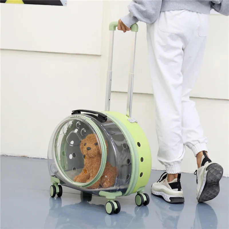 

Transparent cat bag Portable double shoulder pull rod Breathable carrying dog bag