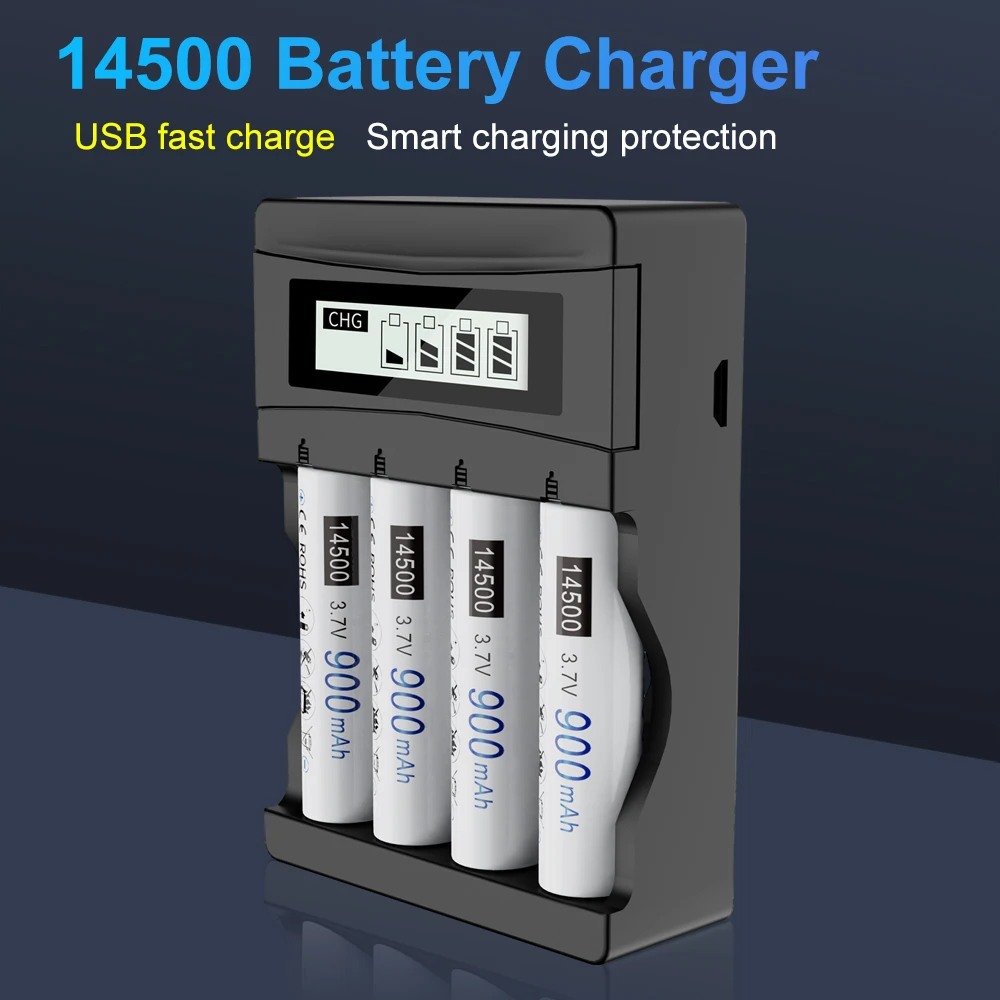 USB Independent Charging Charger for 14500 Battery 900mAh Protected 3.7V Li-ion Rechargeable Cell Button Top