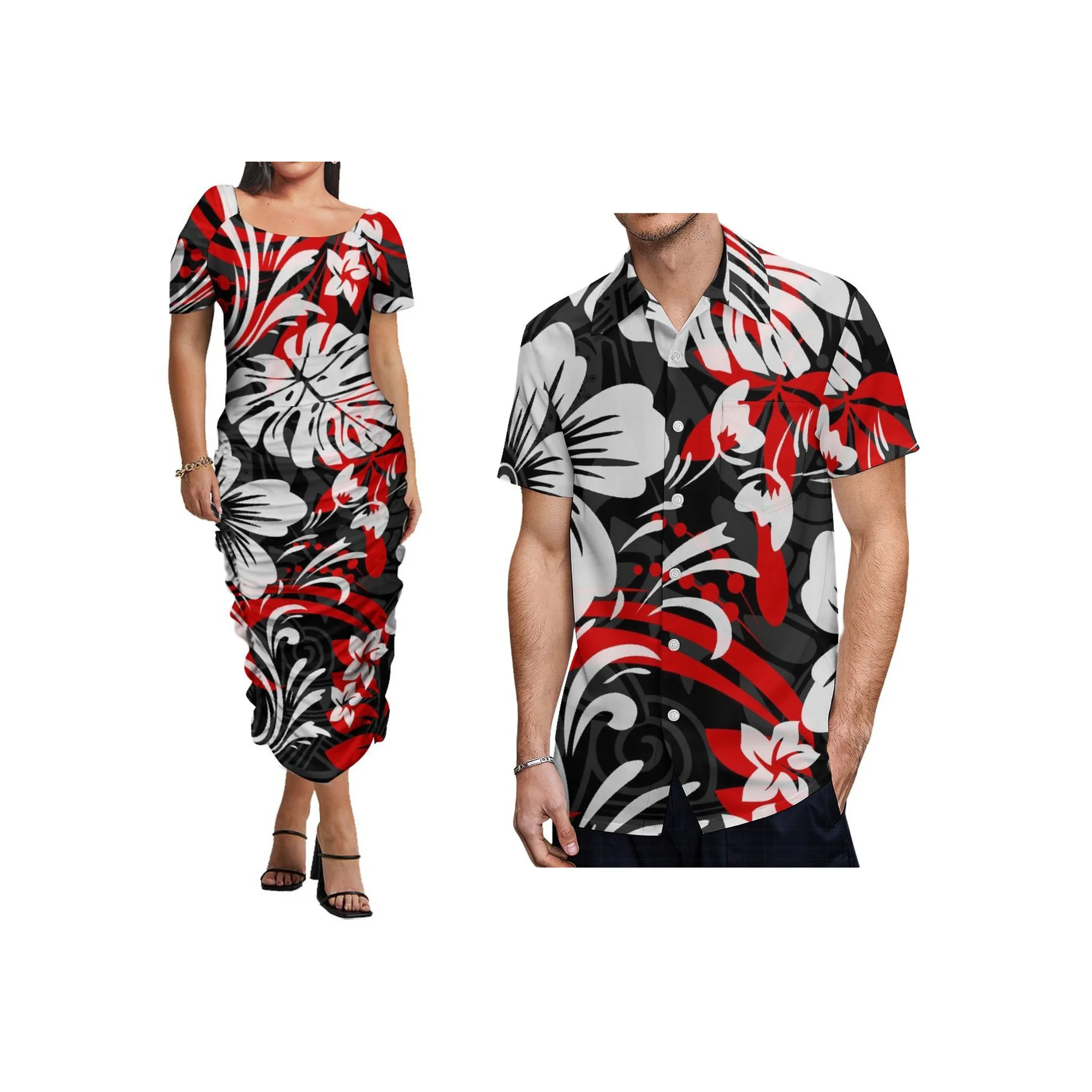 

Новое модное платье миди в полинезийском стиле Тонга с цветочным принтом на заказ, женское элегантное плиссированное вечернее платье с пышными рукавами