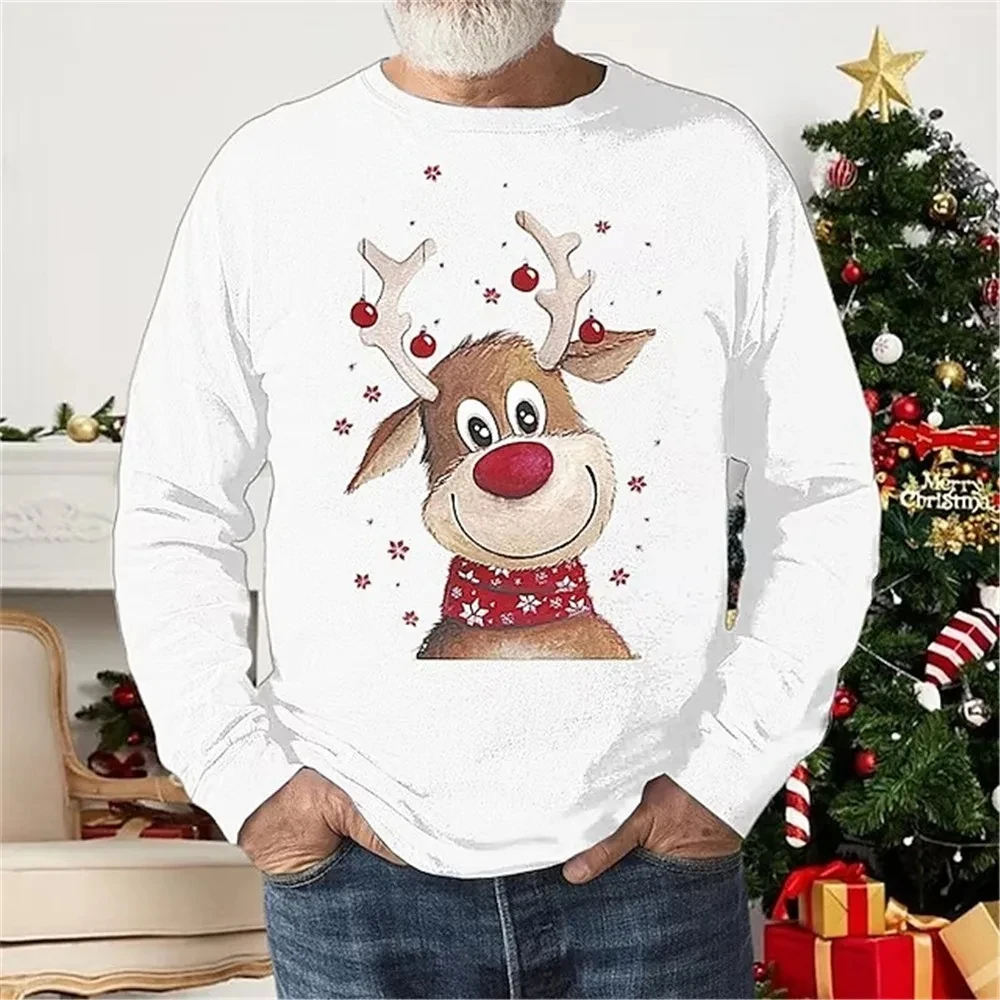 New Festivals Pattern Christmas European Size long Sleeved T-shirt For Men\'s Casual Autumn Trend Top Round Neck Tees