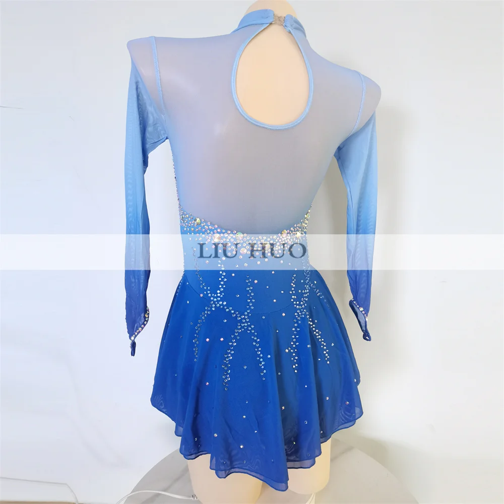 LIUHUO Ice Dance Figure Skating Dress Women Girl Teen Customize Costume Performance Competition Leotard Roller Blue Children