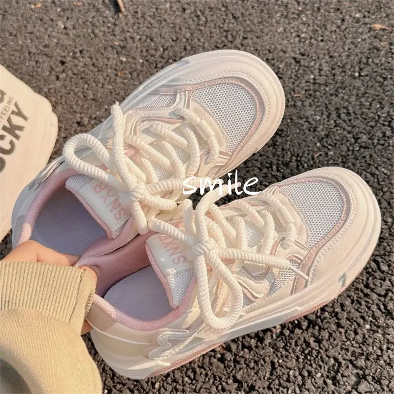Spring Summer White Shoes Woman Platform Sneakers Casual Sports Tennis Female Flats Vintage Pink Vulcanize Korean Footwear