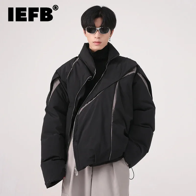 IEFB Men's Wear Winter New Korean Fashion Loose Personality Pleated Color Design Cotton Male Jacket Contrast Male Tops 9A6096