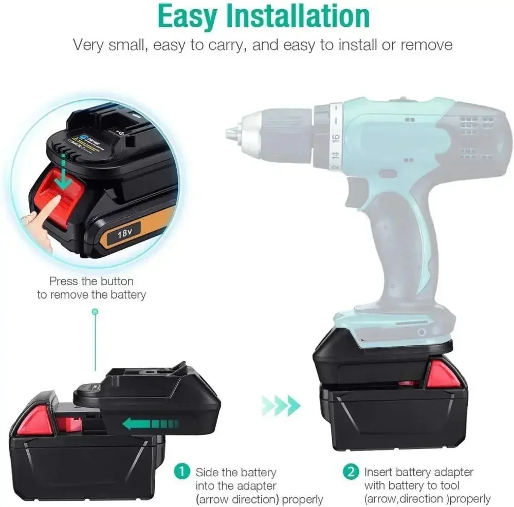 Imagem -04 - Adaptador Conversor de Bateria Dm18m para Milwaukee 18v para Dewalt 20v Bateria de Íon-lítio Converter para Makita 18v Bl1830 Bl1850 Bateria