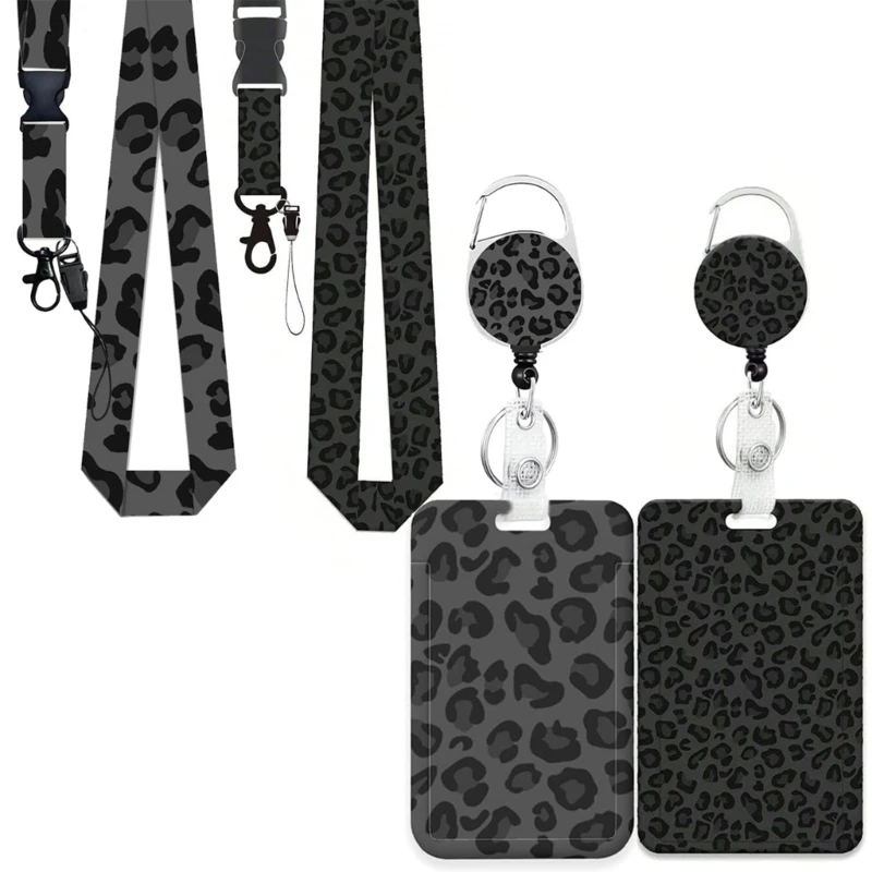 Retractable Badge Holders with Lanyard, Fashion Print Cards Set with Clip, Detachable Buckles and Tethers Loop