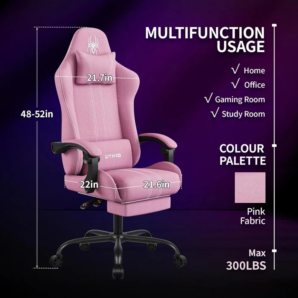 Cadeira ergonômica para jogos em tecido com apoio para os pés e apoio lombar para jogadores grandes e altos - Cadeira de computador respirável com apoio de cabeça