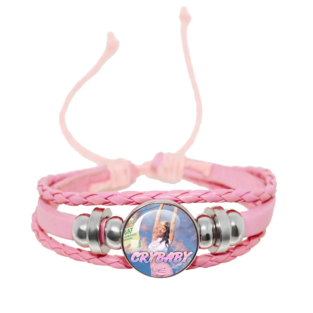 Melanie Martinez Crybaby Pink Leather Bracelet Glass Cabochon Pop Music Album Cover Pattern Leather Bracelet Fans Gift Jewelry