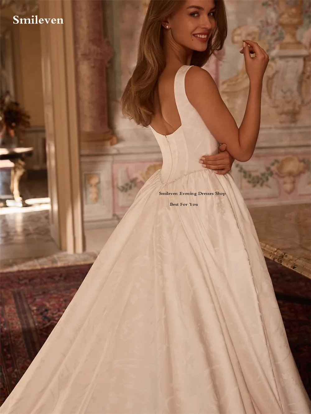 Smileven Jacquard Satin Wedding Dress A Line U Neck Strap Bride Dresses 2026 Vestido de novia  Wedding Gowns Customized