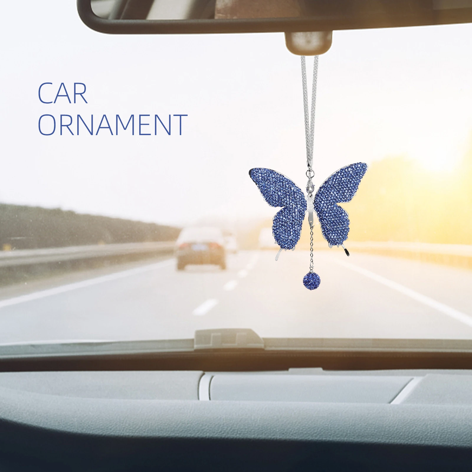 

Butterfly Rhinestone For Women Butterfly Ornament Rearview Mirror Accessory Car Kawaii Interior Rear Automotive