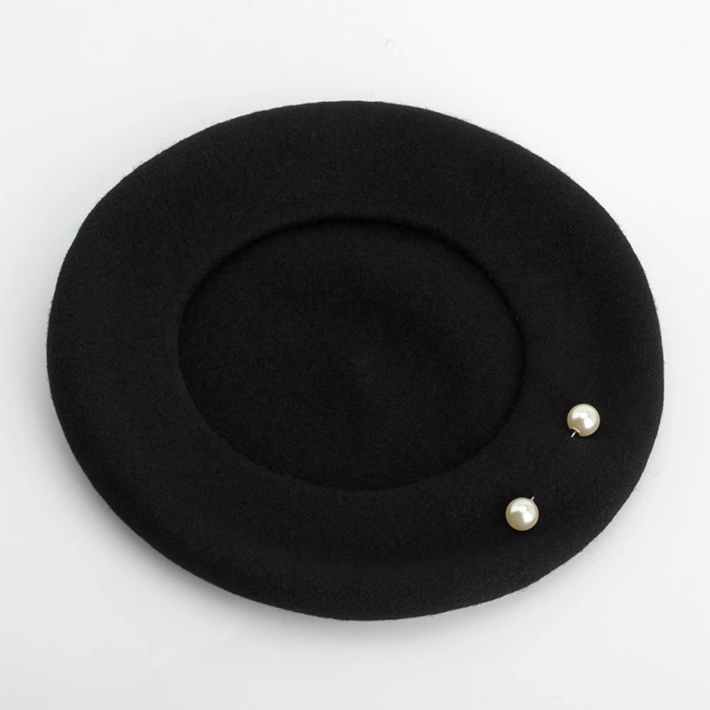 100% Australian Wool Beret With Big Artificial Pearls Fashion Beret Hat