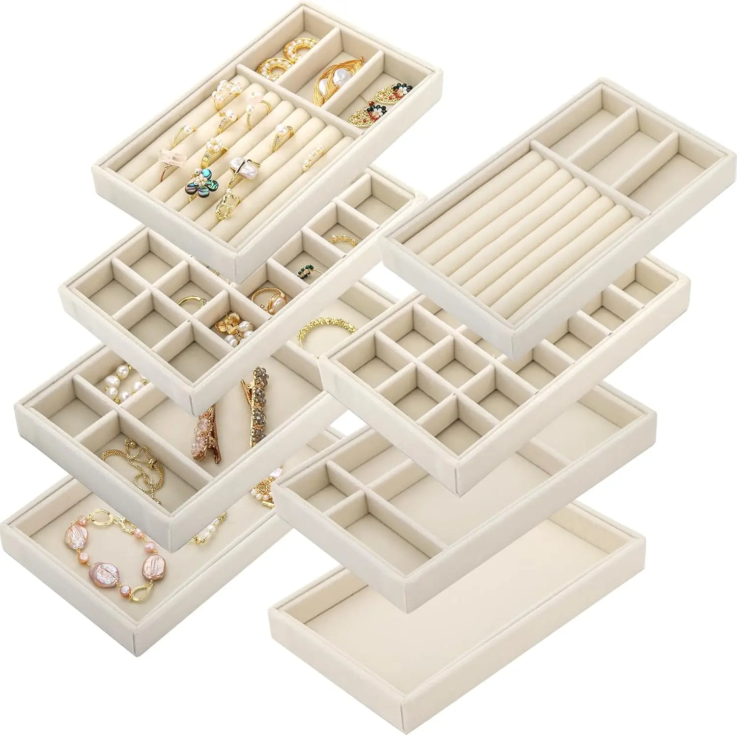 1Pcs Velvet Jewelry Tray, Drawer Insert Divided Storage Holder Stackable Necklace Bracelet Display Tray for Earring Ring Brooch