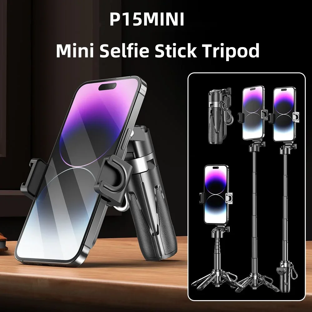 P15Mini Selfie Stick Tripod 3 in 1  Extendable Grip Phone Tripod with Detachable Remote for Vlog Livestreaming Photography