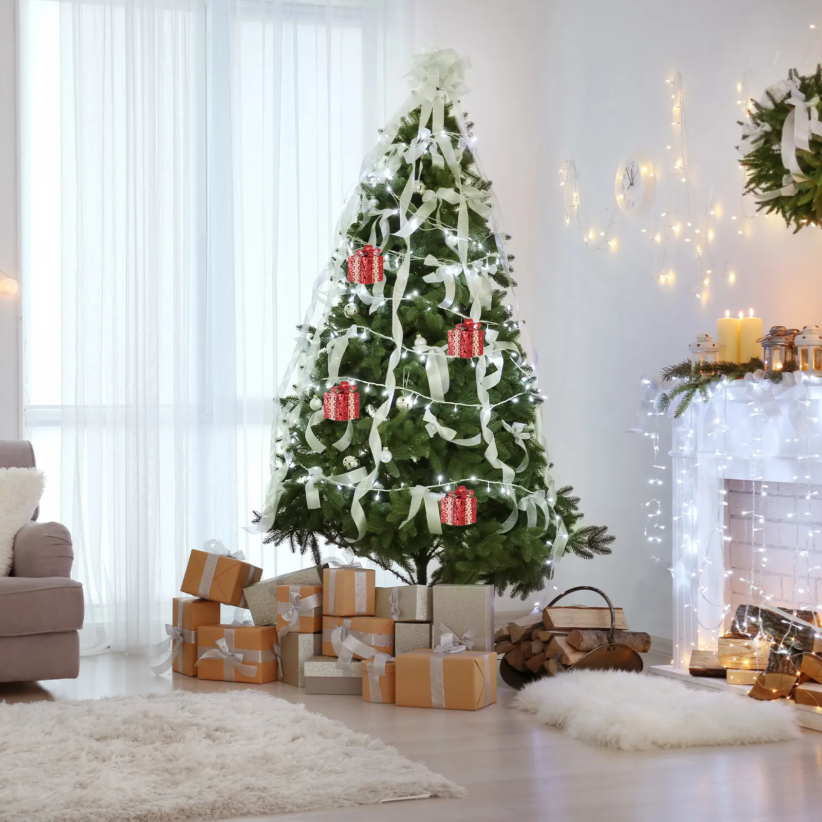 

Набор из 3-х елочных украшений: подарочные коробки с изящной кружевной отделкой, праздничные елочные игрушки, декор для фотосессий, новогодний декор своими руками