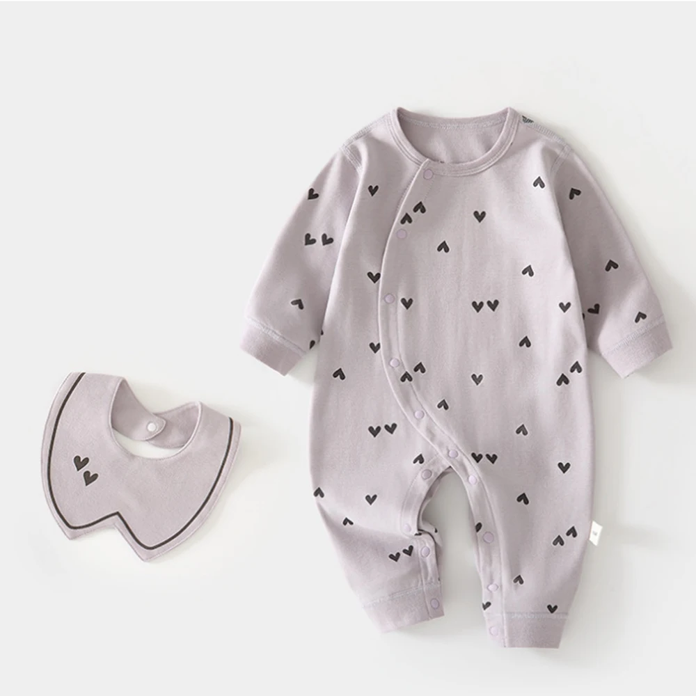 Baby Boy Valentines Romper Long Sleeve Cotton Newborn Clothes Spring Autumn Unisex Infant Girl Jumpsuit With Bib