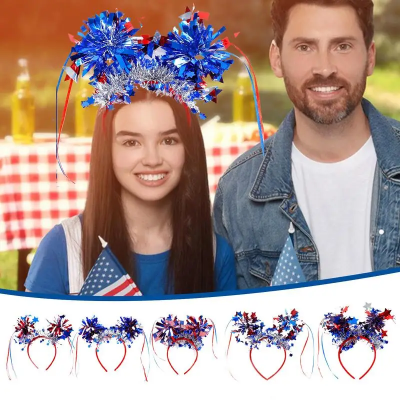 4th Of July Headband 6X Patriotic Hair Accessories With Red White Tassels Sphere Design Hair Decoration Costume Headwear For