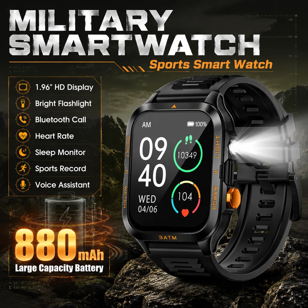 Smartwatch Rugged Watches For Men - LIGE Orologio Intelligente Militare Robusto da