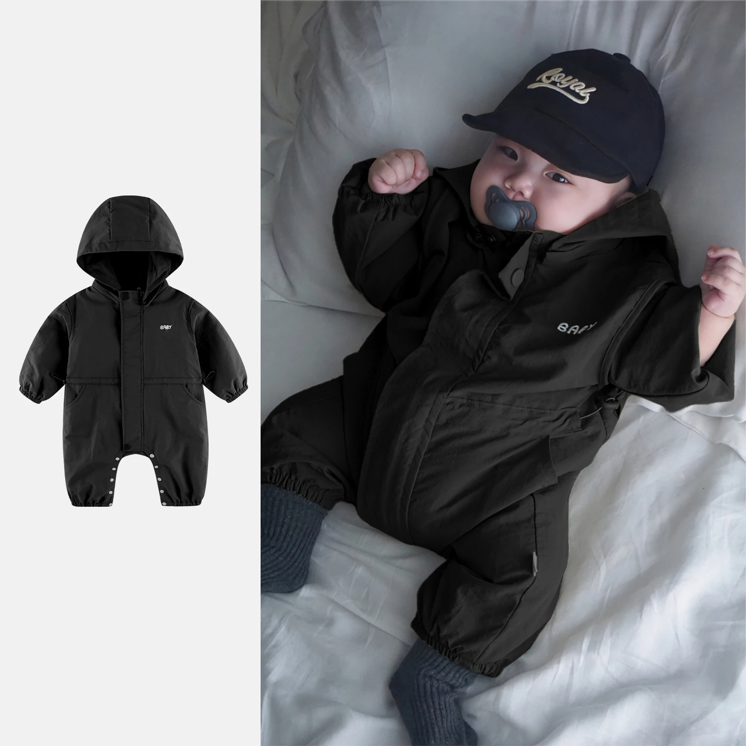Newborn Baby Bodysuit Clothes Windproof Long Sleeve Rompers Hooded Clothing Boys Girls Outdoor Jackets Clothes