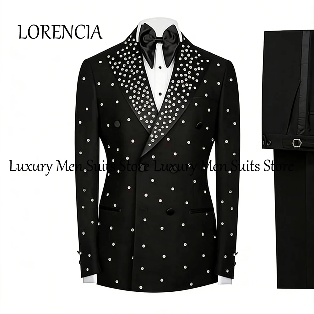 

Shiny Diamond Suits for Men 2 Pieces Double Breasted Wedding Groom Tuxedos Set 2025 Customized Blazer Pants costume homme luxe