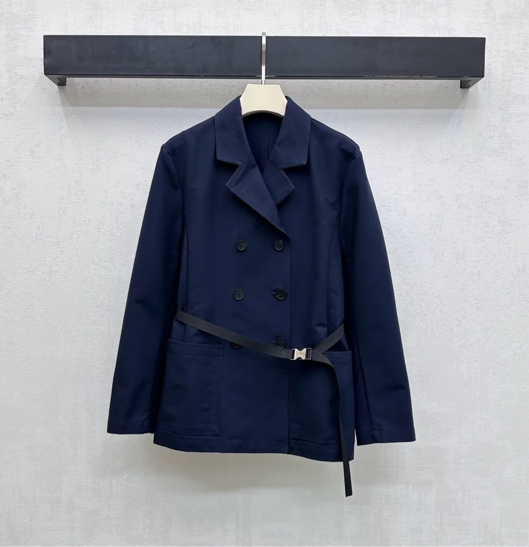 26 New   Flared Double-Button Belt Coat   Twill 100% Cotton Coat   Double-Button Embroidered Coat