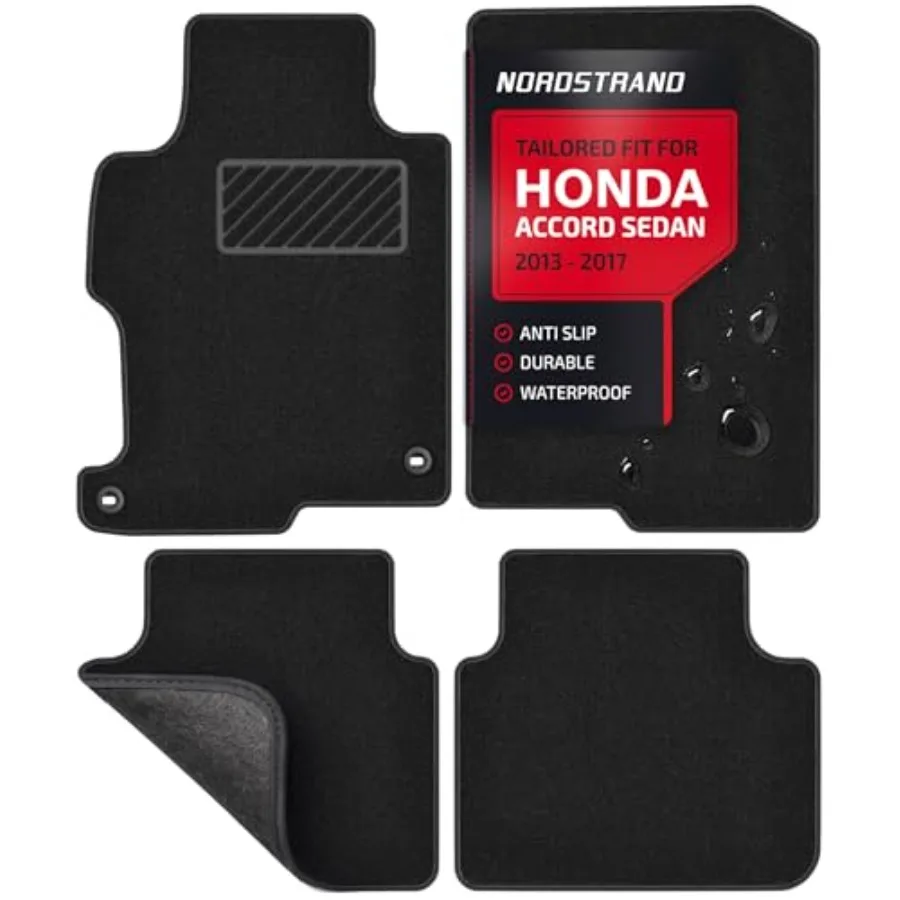 

Floor Mats for Honda Accord 2013 2014 2015 2016 2017 Sedan Tailored 3D Fit for Enhanced Protection Front and Rear Set of 4 Heav
