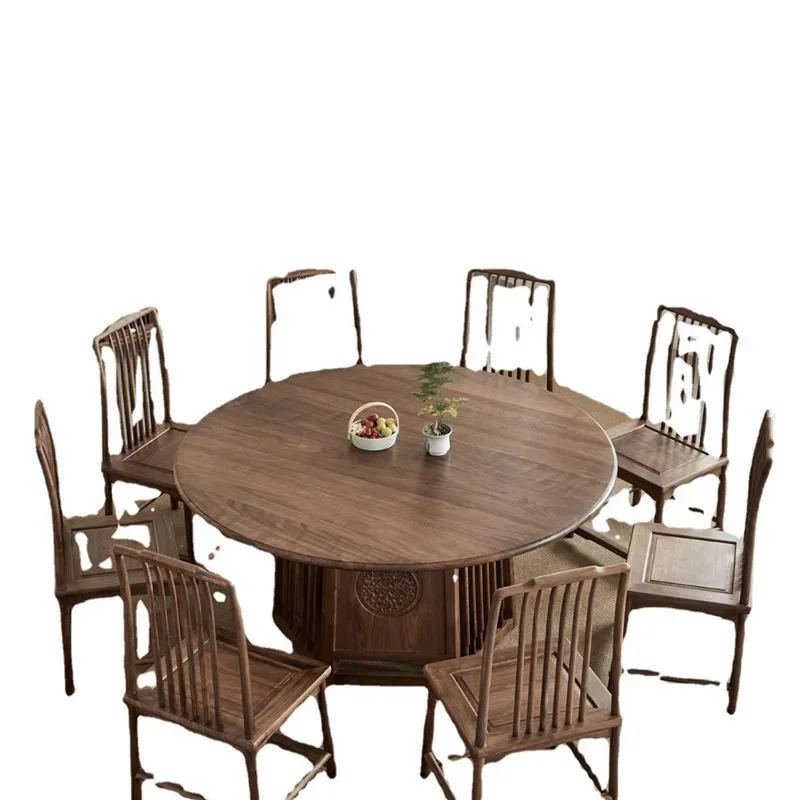 

New Chinese black walnut dining table round table household all solid wood small apartment