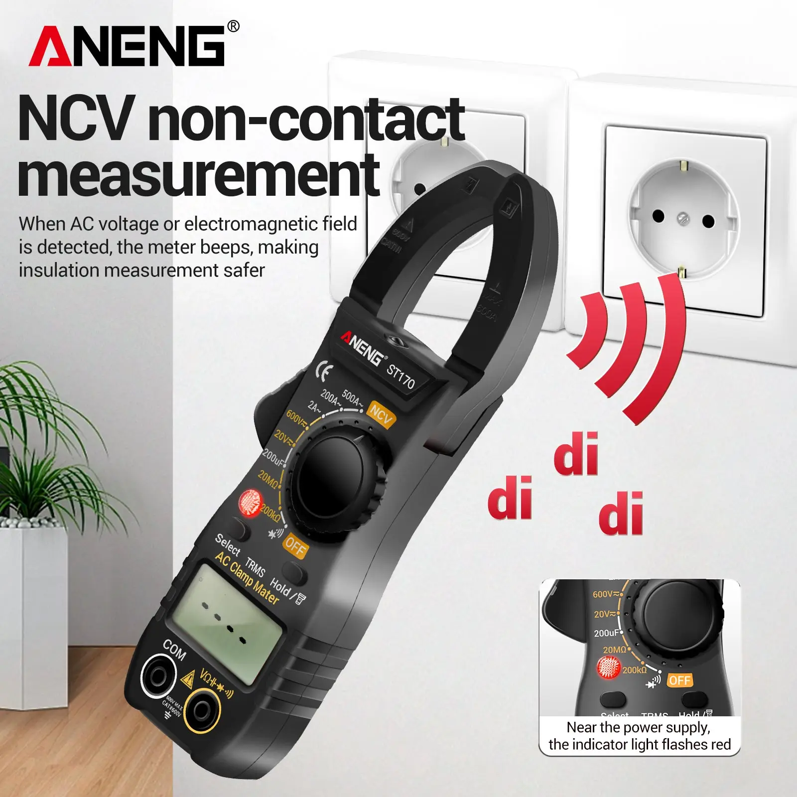 

Измерительный токоизмерительный зажим ANENG ST170 с защитой от перегрева, 500А, для измерения сопротивления до 20 МОм, для электромонтажных работ и диагностики