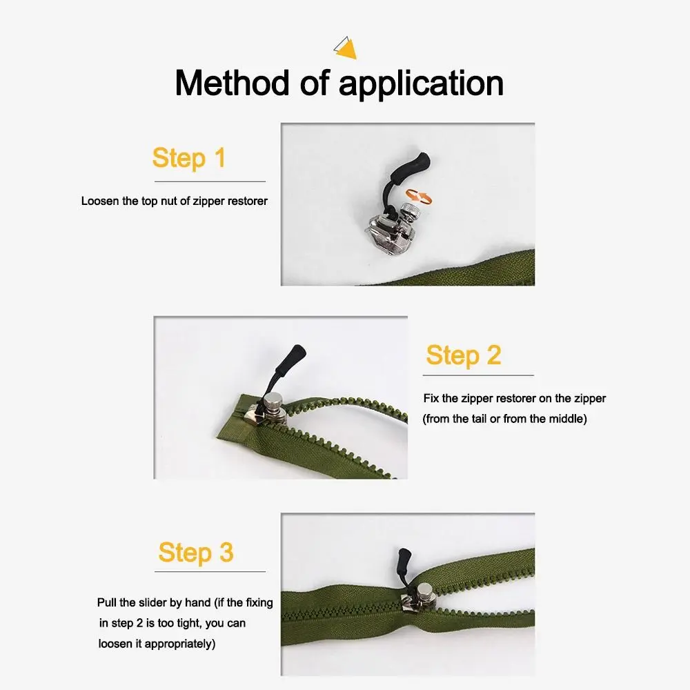 Durable 3 Different Size Zipper Repair Kit Replacement Bad Buckle DIY Instant Zipper Puller Instant Fix Universal Zipper Head