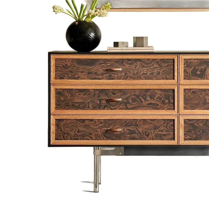 Solid wood dining side cabinet, home living room retro storage locker, entrance cabinet